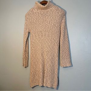AE Knit Turtle Neck Sweater Dress with Slit Zip Up Sides in M Color Cream Beige